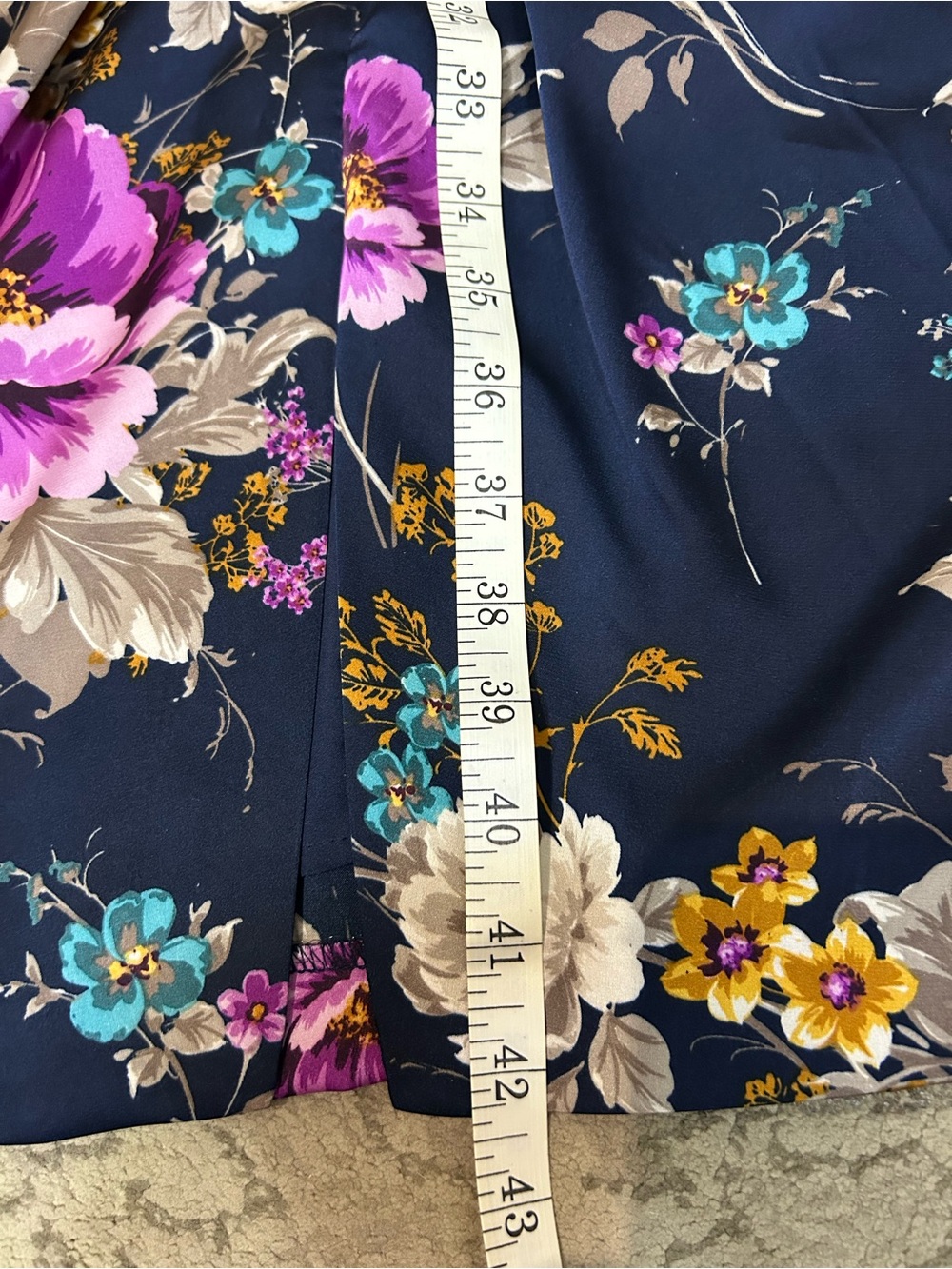 Maggy London Navy Floral Twist-Front Midi Dress with Purple & Cream Blooms - Picture 6 of 8